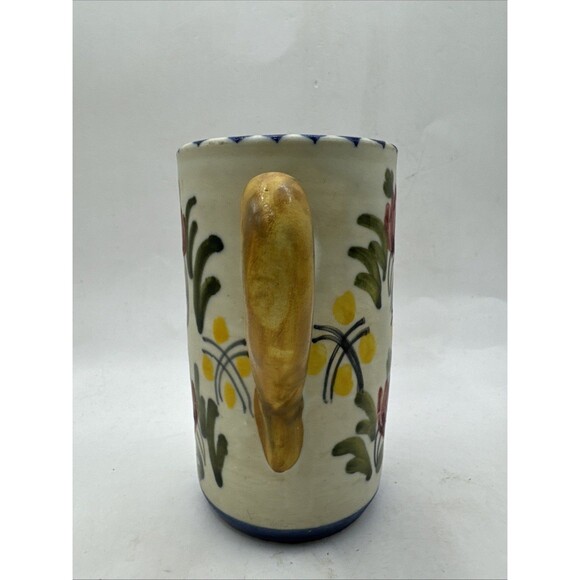 Vintage Handmade Painted From Spain Coffee Tea Mug Cup Flowers Signed - Picture 6 of 8